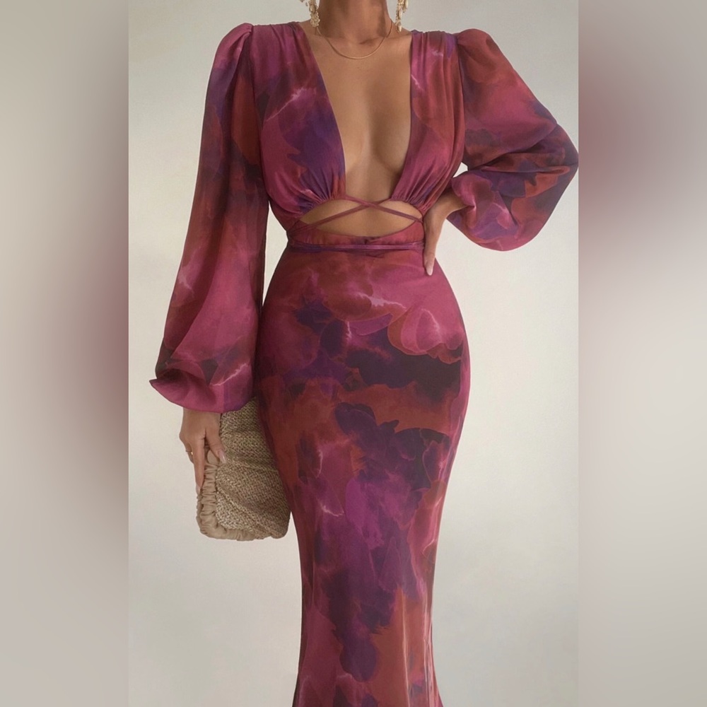Showpo Purple and Magenta Floral Print Maxi Dress